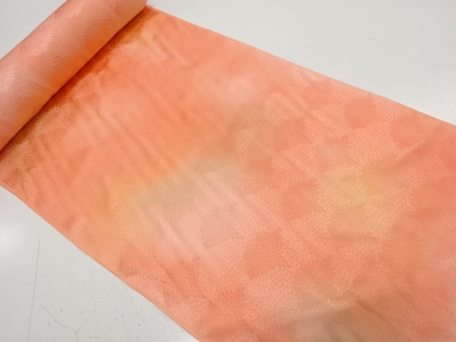 アンティーク　菊青海波模様織り出し　着尺反物(八掛付)